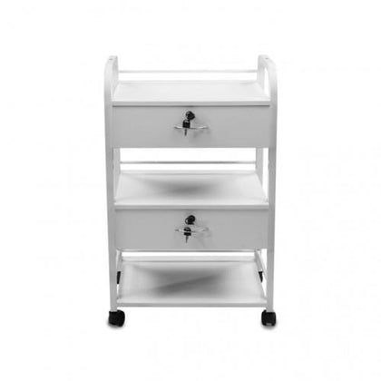 B1 Lockable Beauty Trolley 2 Drawer 3 Shelf Laminate White